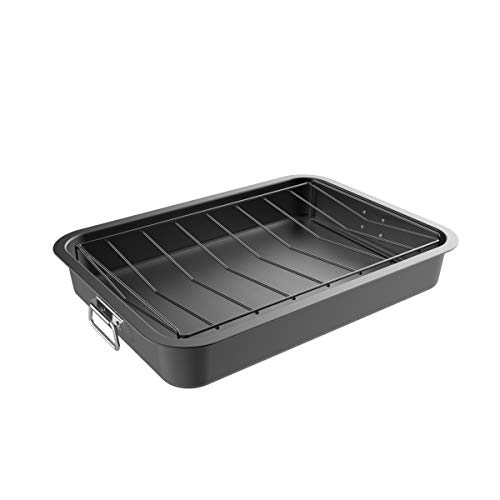 Classic Cuisine 82-KIT1106 Roasting Pan with Angled Rack-Nonstick Oven Roaster and Removable Tray-Drain Fat and Grease for