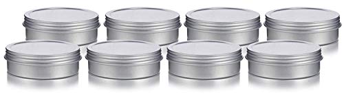 JUVITUS 2 oz Metal Steel Tin Flat Container with Tight Sealed Twist Screwtop Cover (8 Pack)