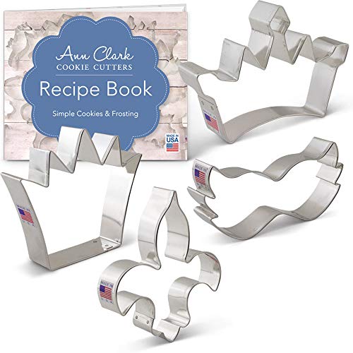 Ann Clark Cookie Cutters 4-Piece Mardi Gras and New Orleans Cookie Cutter Set with Recipe Booklet, King Crown, Princess