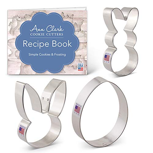Ann Clark Cookie Cutters 3-Piece Easter Cookie Cutter Set with Recipe Booklet, Easter Bunny, Egg and Rabbit Head