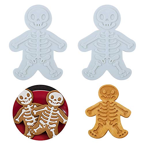 Fewo 2Pcs Skeleton Cookie Mold, Skull Cookies Stampers SWEET SPIRITS Day of the Dead Cookie Cutter Gingerdead Men Cookie Cutter