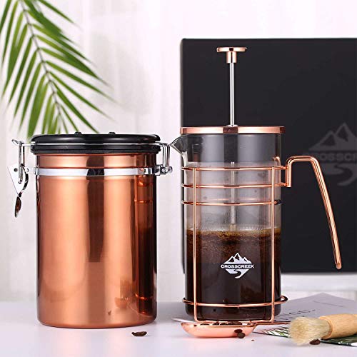 CrossCreek French Press Coffee Gift Set - French Press Coffee & Tea Maker, with Stainless Steel Container Canister, Cleaning Brush and