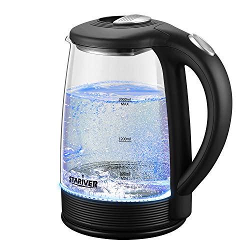 Stariver Electric Kettle Glass Tea Kettle Heater, 2 Liter Large Capacity with LED Light, Auto Shut-Off and Boil-Dry