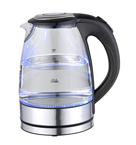 Culinary Edge ET1710 1.7 Liter Electric Cordless Glass Tea Water Kettle with LED Indicator & 360 Swivel Base, Stainless Steel