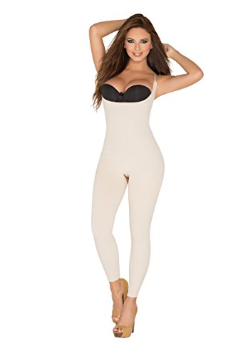 ShapEager Women's Body Briefer high Compression Braless Body Girdle Capri Lenght Below The Kne... Nude
