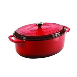 Lodge 7 Quart Oval Enameled Dutch Oven. Classic Red Enamel Cast Iron Dutch Oven (Red)