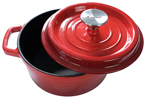 Crucible cookware Enameled Cast Iron Dutch Oven Pot (7.87" / 20 cm diameter) with Dual Handle and Cover Casserole Dish - Round Red