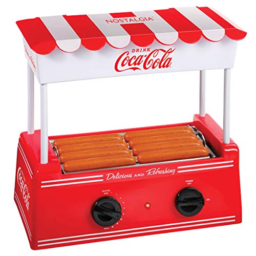Nostalgia HDR8CK Coca-Cola Hot Dog Warmer 8 Regular Sized, 4 Foot Long and 6 Bun Capacity, Stainless Steel Rollers, Perfect
