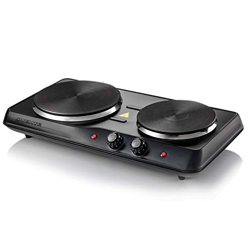 OVENTE BGS102B Countertop Electric Double Cast-Iron Burner with Adjustable Temperature Control, 7 & 6 Inch, Metal Housing,
