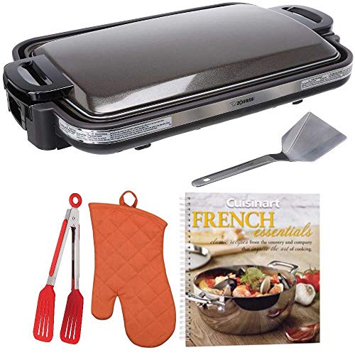 zojirushi ea-dcc10 gourmet sizzler electric griddle bundle with free cookbook, oven mitt and flipper tongs (4 items)