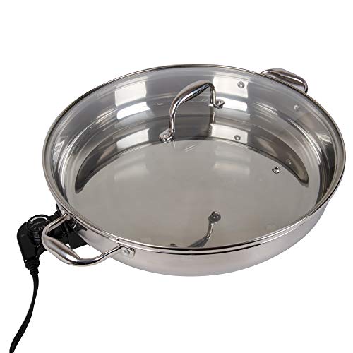 Cucina Pro Electric Skillet By Cucina Pro - 18/10 Stainless Steel with Tempered Glass Lid, 16" Round