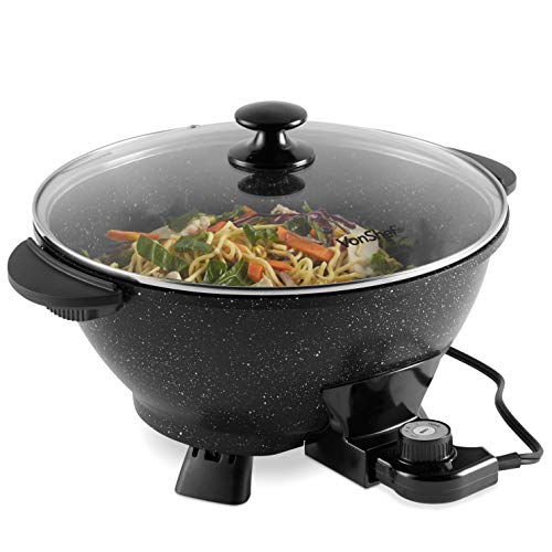 VonShef 7.4Qt Electric Wok with Lid - Adjustable Temperature Control - Cool Touch Handles - Non-Stick, Easy Clean Frying Pan