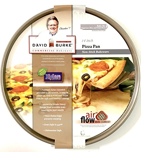 David Burke Commercial Bakeware Gourmet Pro PFOA and PTFE Free Commercial Bakeware 14 inch Bronze Non-Stick Pizza Pan with Air Flow Technology