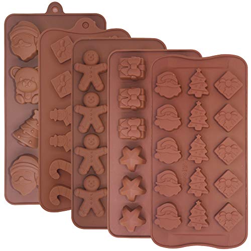 5 Pcs Christmas Silicone Chocolate Molds, FineGood Candy Jelly Baking Trays  for Holiday Party Cake Decoration Ice Cube Making