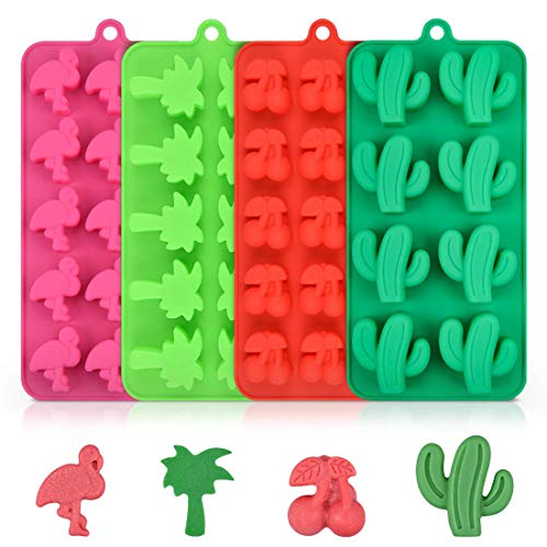 CAKETIME Candy Molds Silicone Chocolate Molds - Silicone Molds Including  Cactus, Flamingo, Coconut Tree & Cherry for Making Candy