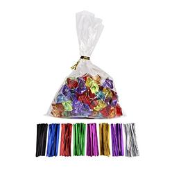 molotar neeyeetag 100 pcs 7 in x 5 in(1.4mil.) clear flat cello cellophane treat bags good for bakery, cookies, candies ,dessert with random colo