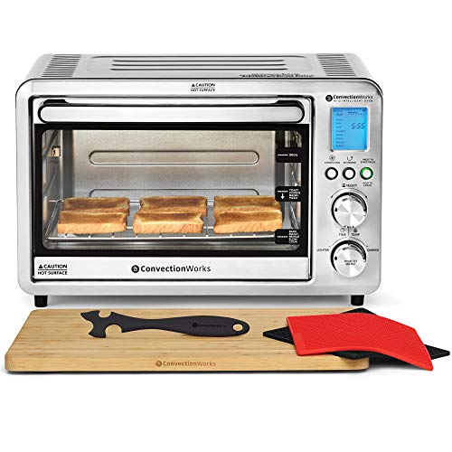 CONVECTION WORKS ConvectionWorks Hi-Q Intelligent Countertop Oven Set, 6-Slice Compact Convection Toaster, w/ Bamboo Cutting Board & Silicone