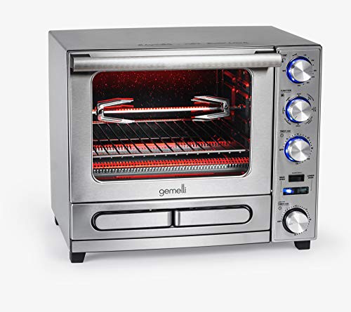 Gemelli Home The Gemelli Twin Oven, Convection Oven with Built-In Pizza Drawer and Rotisserie, Countertop Sized, Stainless Steel Finish