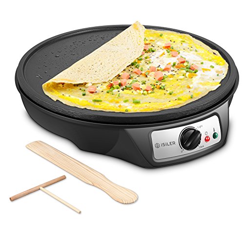 iSiLER Electric Crepe Maker, iSiLER Nonstick Electric Pancakes Maker Griddle, 12 inches Electric Crepe Pan with Batter Spreader and