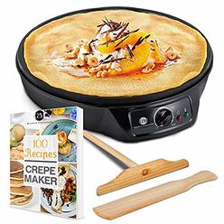 G&M Kitchen Essentials G&M Kitchen Essentia Crepe Maker Machine (Lifetime Warranty), Pancake Griddle – Nonstick 12” Electric Griddle – Pancake Maker, Batter Spreader, Woode