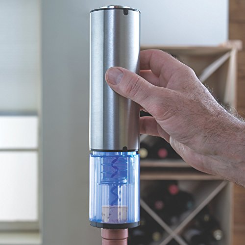 Wine Enthusiast Electric Blue Automatic Wine Opener, Stainless Steel