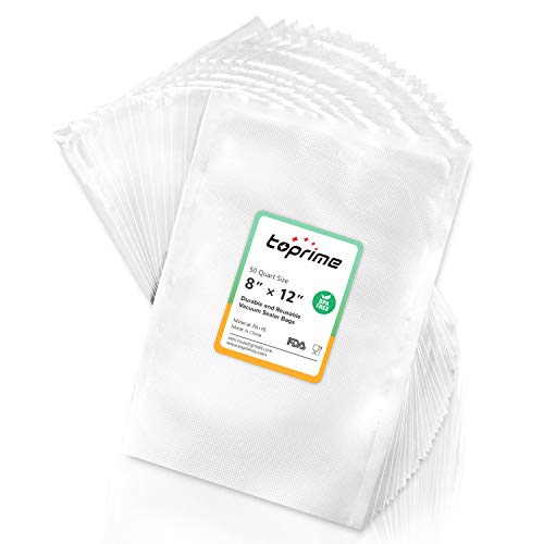 Toprime Vacuum Sealer Bags 50 pcs Quart Size 8 x 12 inches Sous Vide Food Storage Bags BPA Free Commercial Grade 7 Layer