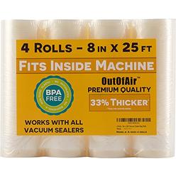 OutOfAir Bath & Body Works 8" x 25' rolls (fits inside machine) - 4 pack (100 feet total) outofair vacuum sealer rolls. works with foodsaver vacuum sealer