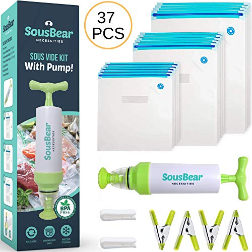 SousBear Sous Vide Bags BPA Free 30 Reusable Vacuum Food Storage Bags - 3 Sizes Sous Vide Bag Large Kit for Anova, Joule Cookers