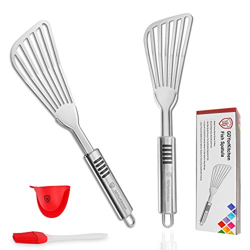 YK GDYORKITCHEN Fish Spatula - Stainless Steel Slotted Turner with Durable 1.2mm Thickness Blade for Fish/Egg/Meat/Dumpling Turning,