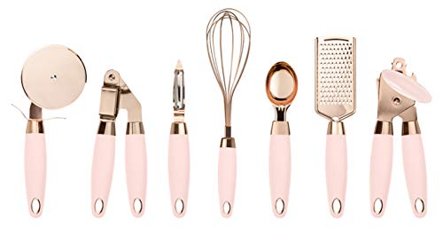 cook with color 7 pc kitchen gadget set copper coated stainless steel utensils with soft touch pink handles