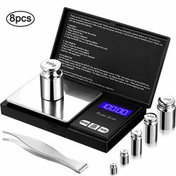 Frienda 8 Pieces Digital Pocket Scale Set, 100 g 0.01 g Mini Scale Electronic Grams Scale with 1 g, 2 g, 5 g, 10 g, 20 g, 100 g