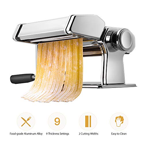 iSiLER Pasta Machine, iSiLER 150 Roller Pasta Maker, 9 Adjustable Thickness Settings Noodles Maker with Washable Aluminum Alloy