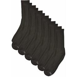 Hanes Men's FreshIQ Cushion Crew Socks, Black, 10-13 (Shoe Size 6-12) (Pack of 6)