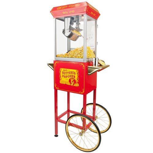 Fun Time Funtime Sideshow Popper 4-Ounce Hot Oil Popcorn Machine with Cart, Red/Gold