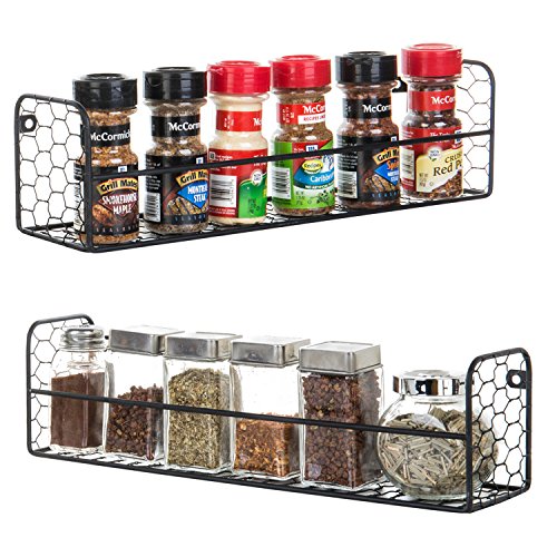 MyGift Set of 2 Wall-Mounted Rustic Chicken Wire Spice Racks