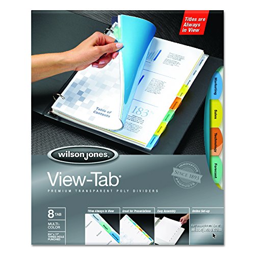 Wilson Jones 55567 View-Tab Transparent Index Dividers, 8-Tab, Rectangle, Letter, Assorted (Box of 5 Sets)