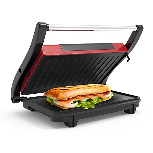 Chef Buddy Panini Press Indoor Grill and Gourmet Sandwich Maker With Nonstick Plates (Red) by Chef Buddy