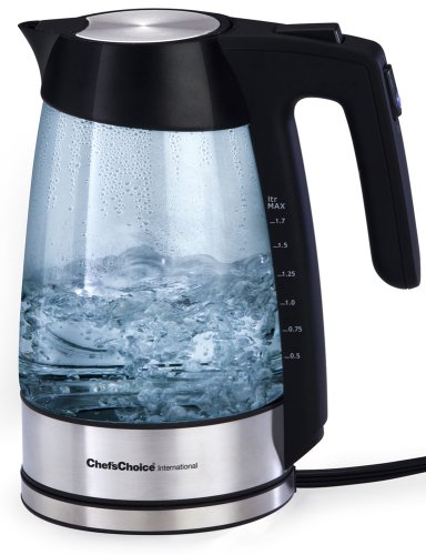Chef'sChoice 679 Cordless Electric Glass Kettle with Soft-Touch Handle Auto Shut-Off and Boil-Dry Protection, 1.7 Liter,