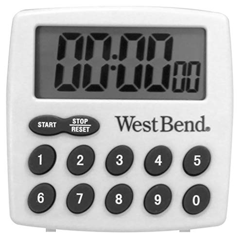 West Bend 40005X Easy to Read Digital Magnetic Kitchen Timer Features Large Display and Electronic Alarm, White