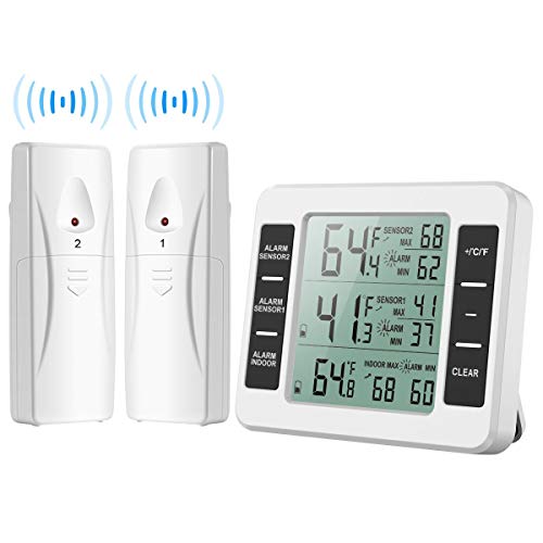 Amir (New Version) AMIR Refrigerator Thermometer, Wireless Indoor Outdoor Thermometer, Sensor Temperature Monitor with Audible