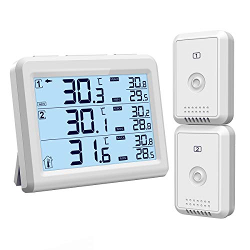 ORIA Refrigerator Thermometer, Wireless Digital Freezer Thermometer with 2 Wireless Sensors, Audible Alarm Indoor Outdoor