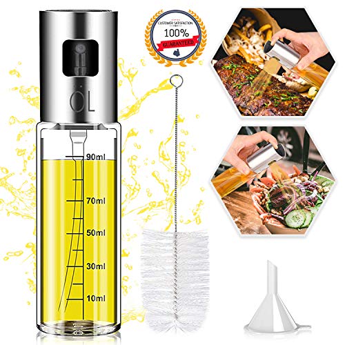Norbase Olive Oil Sprayer Oil Dispenser Mister for Cook Refillable Oil and Vinegar Dispenser Glass Bottle with Measurements