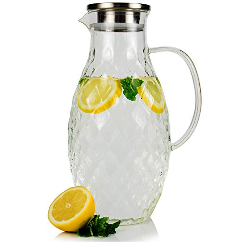 JCPKitchen Large Glass Pitcher with Lid and Spout - 100 Ounces Big Cold and  Hot Water Carafe with Unique Thick Glass Diamond Pattern