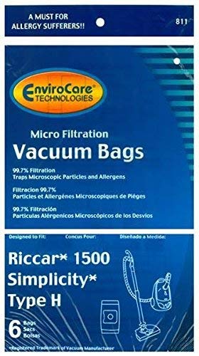 Riccar 12 Riccar Simplicity Type H Vacuum Bags, Canister Vacuum Cleaners, S13L, S14CL, S18, S24, S30, S36, S38, 1500