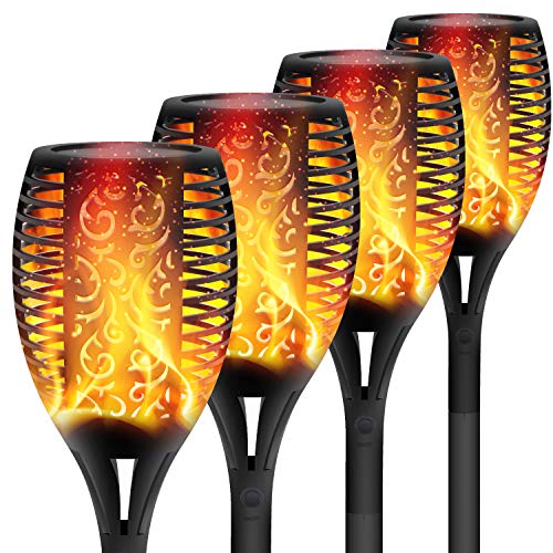 DIKAIDA Solar Flame Flickering Torch, Waterproof Solar Flame Torches, 96 LEDs Dancing Flame Solar Light, Dusk to Dawn