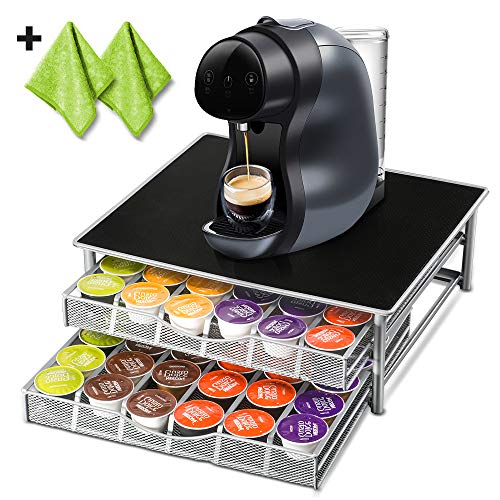 Masthome 2-Tier Coffee Pod Holder with 2pcs Cleaning Cloths Coffee Pod Storage Drawer for 72 Pods Masthome