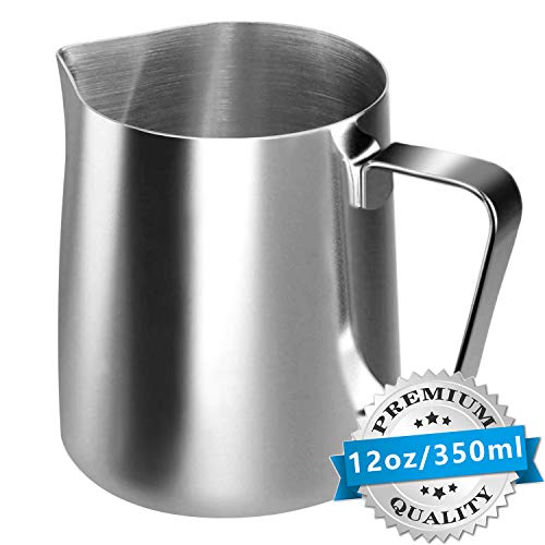 HOFASON Stainless Steel Milk Frothing Pitcher Cappuccino Pitcher Pouring Jug Espresso Cup Creamer Cup for Latte Art, 12 Ounce (350 ML)