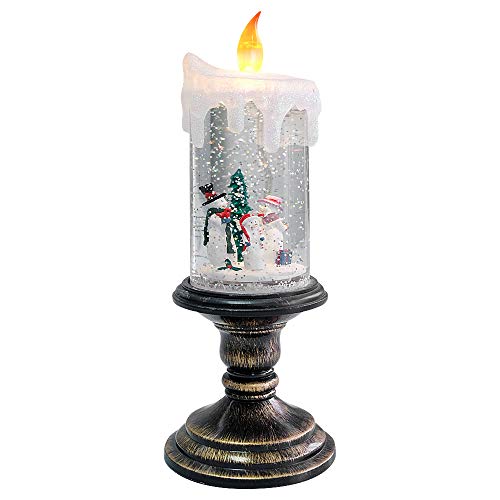 Eldnacele Battery Operated Lighted Flameless Candles Christmas Snow Globe Candle Light Swirling Water Glittering Spinning