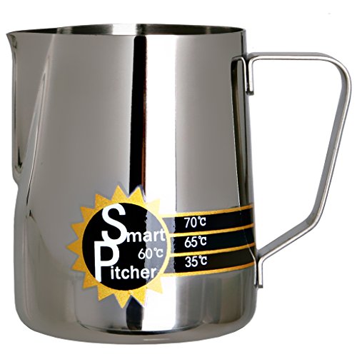 SMART PITCHER Espresso Coffee Milk Frothing Pitcher With Built-In Thermometer, Stainless Steel (20 oz)