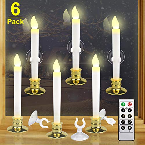 Kithouse 6 Set Christmas Window Candles Lights with Timer Battery Operated Electric LED Flameless Candles Flickering for